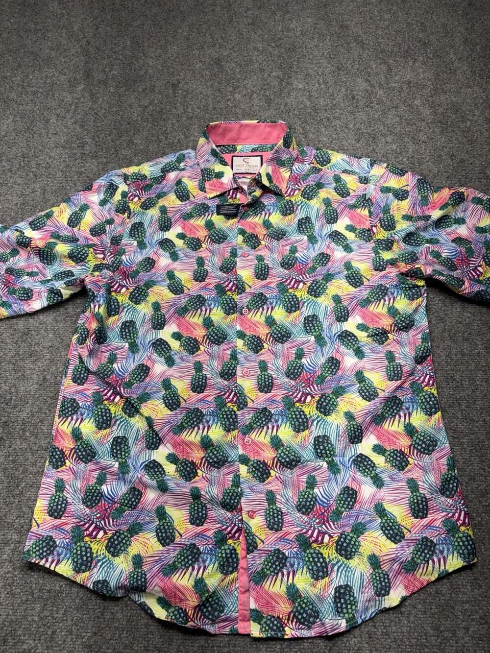 Suslo Couture Men's Slim Fit Tropical Pineapple Print Short Sleeve XXL Shirt NEW